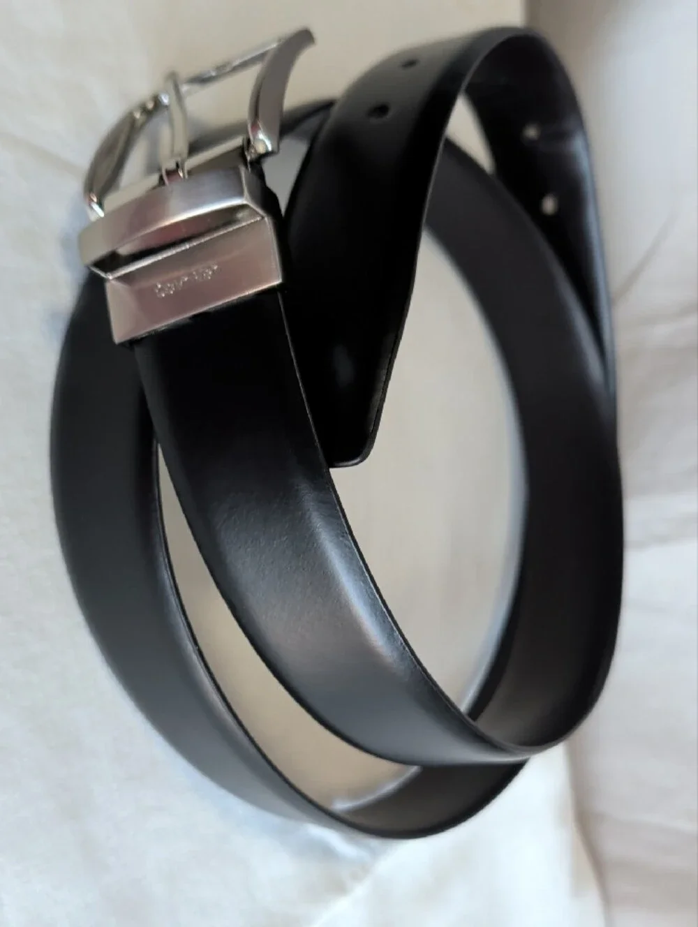 Men's Calvin Klein Black Leather Belt with Silver Buckle Career And Casual Wear